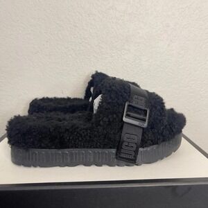 UGG Scuffette II Black Curly Sheepskin Fur Slides Slippers Women's Size 9 US